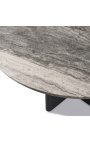 Spisebord "Aruba" grå aluminiumsfarve med overdel i travertin