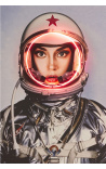 Tableau avec néon en aluminium Fille de l'espace argenté - 3 tailles possibles