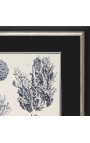 Black and white coral engraving with black and silver frame