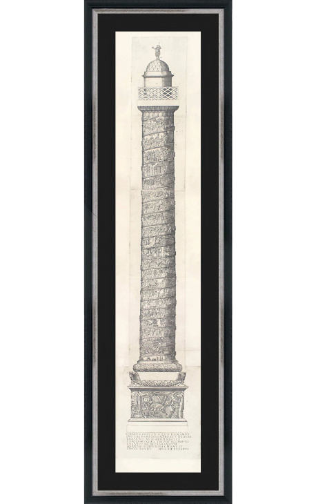 Gravură mare a coloanei lui Trajan (vedere exterioară) cadru negru şi argintiu