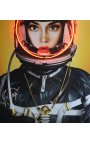 Wall artwork with aluminium and neon "Space girl" black - 3 sizes possible