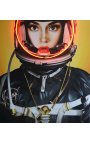 Zidna umjetnost s aluminijem i neonom "Svemirska djevojka" crna - moguće 3 veličine