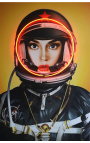 Изображение стены с алюминием и неоном "Космическая девушка" черный - возможны 3 размера