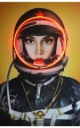 Wall artwork with aluminium and neon "Space girl" black - 3 sizes possible