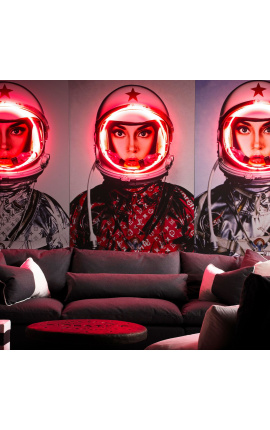 Tableau avec néon en aluminium &quot;Fille de l&#039;espace&quot; LV rouge - 3 tailles possibles