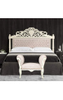 Baroque bed headboard beige velvet and beige lacquered wood