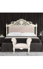 Barroco cama cabecera beige velvet y beige madera lacada