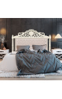 Baroque bed headboard beige velvet and beige lacquered wood