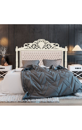 Wezgłowie łóżka w stylu barokowym beżowy aksamit i beżowe lakierowane drewno