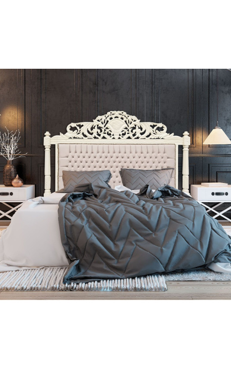 Baroque bed headboard beige velvet and beige lacquered wood