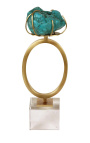 Turquoise stone on brass with rock crystal base