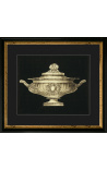 Horizontal rectangular engraving with vase XIXème - Model 4 - 50 cm x 40 cm