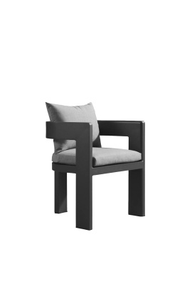 Dining chair with arms "Aruba" light grey fabric and grey anthracite