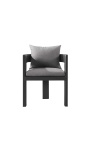 Krzesło jadalne z ramionami "Aruba" światło szare tkaniny i szary antracyt
