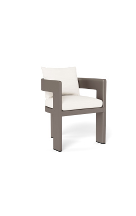Cadeira de jantar com braços "Aruba" tecido branco e alumínio taupe