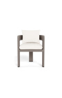 Fauteuil de repas "Aruba" tissu blanc et aluminium taupe