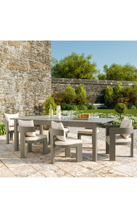 Silla de comedor con brazos &quot;Aruba&quot; tejido blanco y aluminio taupe