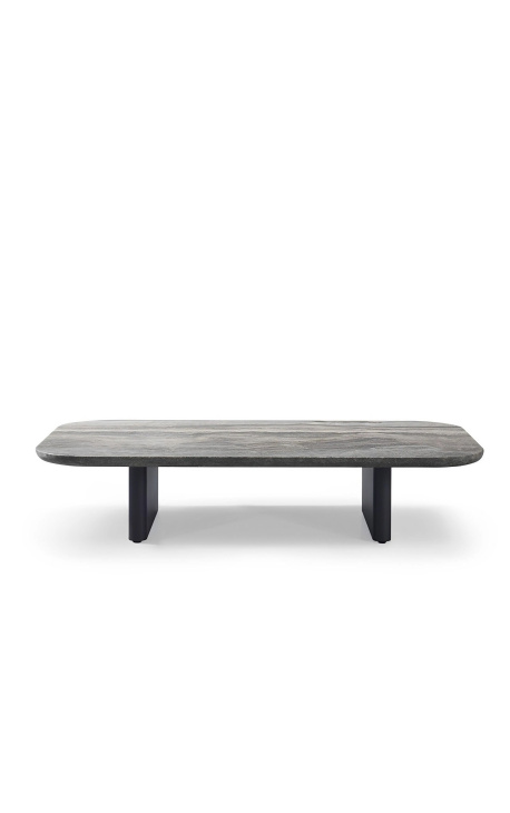 Mesa de café "Aruba" cor de alumínio cinza com topo em travertino