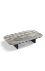 Kaffebord "Aruban" grå aluminiumfärg med topp i travertin
