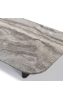 Kaffebord "Aruban" grå aluminiumfärg med topp i travertin