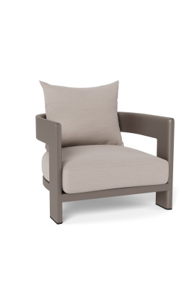 Grand fauteuil "Aruba" tissu couleur taupe et aluminium taupe
