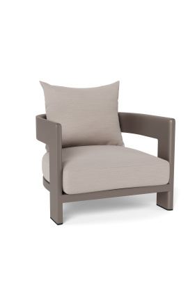 Gran poltrona "Aruba" in tessuto di colore beige e alluminio tupe