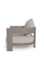 Grote fauteuil "Aruba" stof van taupe kleur en aluminium van taupe kleur