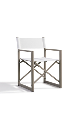 Silla de mesa de comedor "Nai Harn" tela blanca y taupe de aluminio