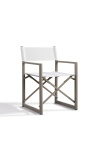 Silla de mesa de comedor Nai Harn tela blanca y taupe de aluminio