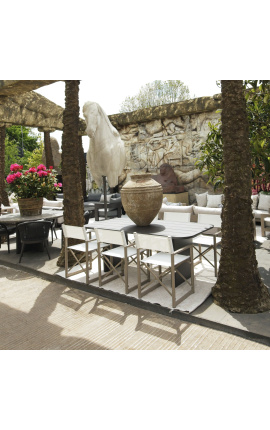 Silla de mesa de comedor &quot;Nai Harn&quot; tela blanca y taupe de aluminio