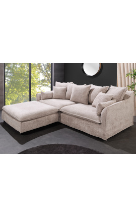 Gran banco cuadrado 100 cm CELESTE en terciopelo beige rizado