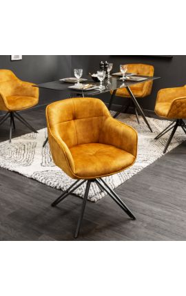 Conjunto de 2 cadeiras de jantar "Euforia" design em veludo amarelo mostarda