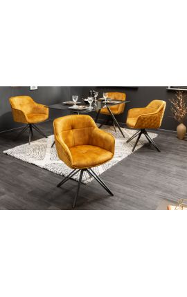 Ensemble de 2 chaises de repas &quot;Euphoric&quot; design en velours jaune moutarde