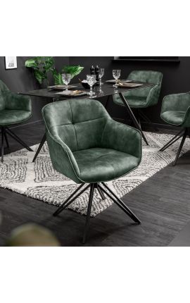 Set of 2 dining chairs "Euphoric" design in dark green velvet