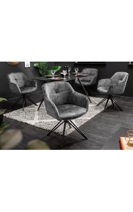 Set of 2 dining chairs &quot;Euphoric&quot; design in dark gray velvet