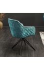 Set of 2 dining chairs "Euphoric" design in petrol blue velvet