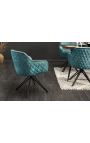 Set of 2 dining chairs "Euphoric" design in petrol blue velvet