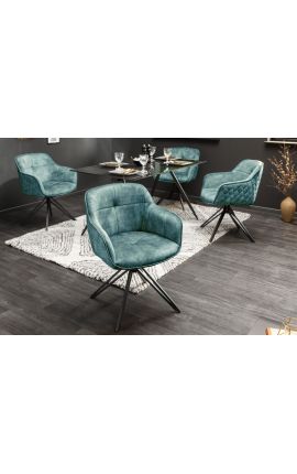 Ensemble de 2 chaises de repas &quot;Euphoric&quot; design en velours bleu pétrole