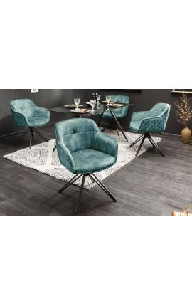Set of 2 dining chairs &quot;Euphoric&quot; design in petrol blue velvet