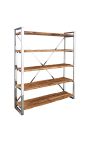 Recycled teak shelf unit with 5 shelves and stainless steel structure