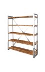 Recycled teak shelf unit with 5 shelves and stainless steel structure