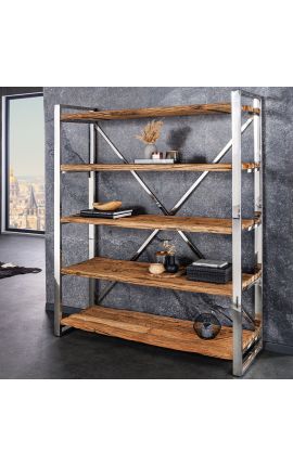 Recycled teak shelf unit with 5 shelves and stainless steel structure