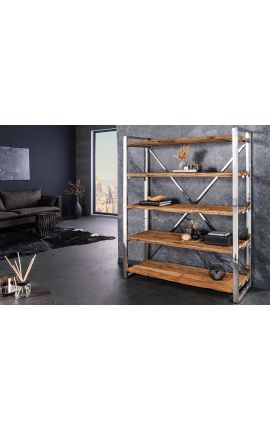 Recycled teak shelf unit with 5 shelves and stainless steel structure