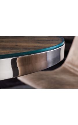 Genanvendt teak-spisebord med understel i rustfrit stål 120 cm