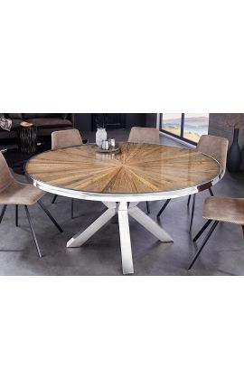 Genanvendt teak-spisebord med understel i rustfrit stål 120 cm
