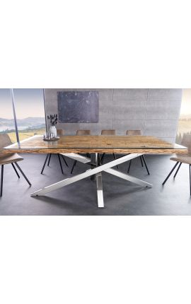 Recycelter Teak Esstisch mit Edelstahlbasis 140 cm