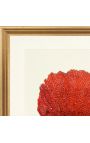 Gravação retangular com coral e moldura dourada - 50 cm x 40 cm - Modelo 1
