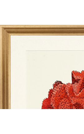 Gravação retangular com coral e moldura dourada - 50 cm x 40 cm - Modelo 3