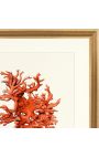 Rektangulär gravyr med korall och guldram - 50 cm x 40 cm - Modell fyra
