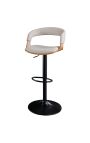 Design bar stoel "Balken" aashout en beige textuurstof